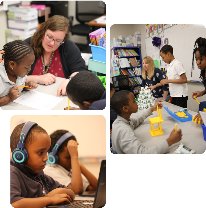 Students engaged in various activities in a science lab, showcasing teamwork and experimentation