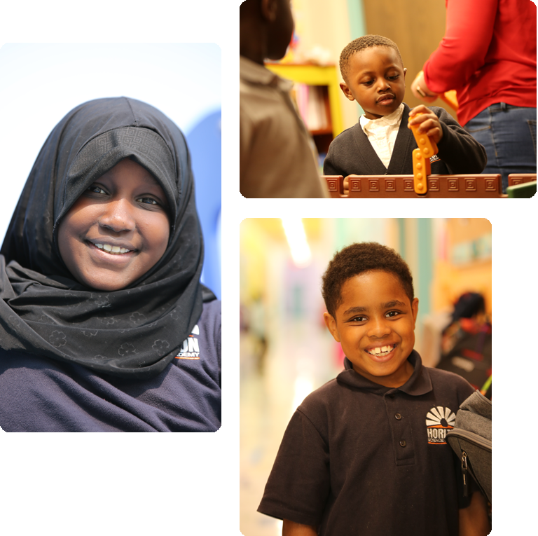 Students engaged in learning and interacting in a classroom collage